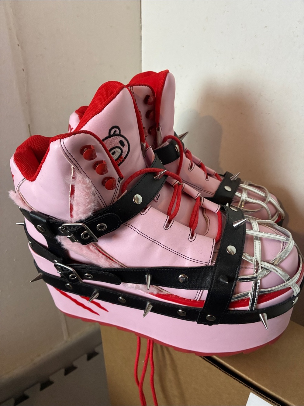 YRU x Gloomy Pink Platform Spike Harness Boots - Picture 3 of 5